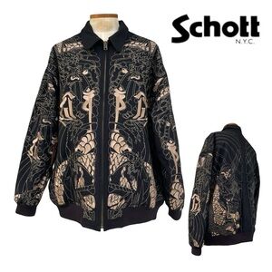 Vintage 90s SCHOTT NYC Mens 4XL XXXXL Heavy Wool Bomber Jacket Allover Appliqué